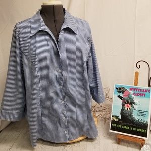 CJ Banks Tops - 3X CJ Banks Blue & White Pinstripe Blouse CJ Banks Tops - 3X CJ Banks Blue & White Pinstripe Blouse